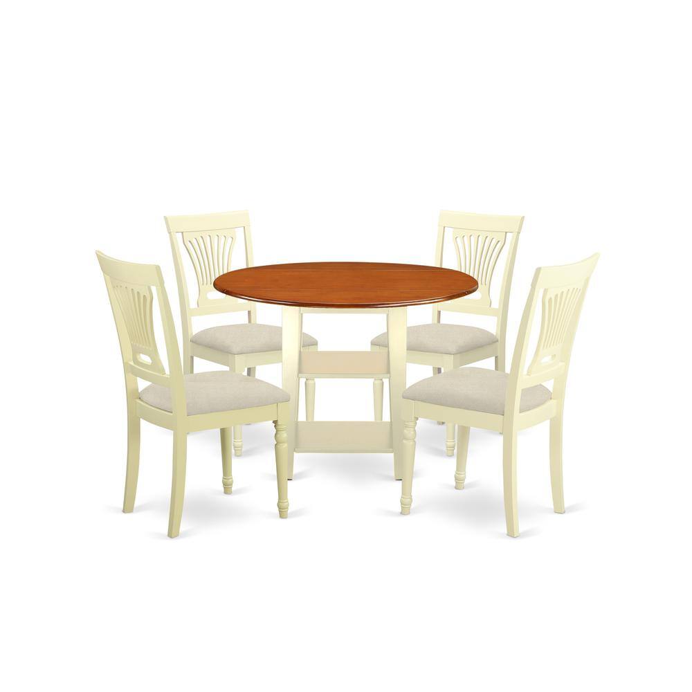Back. East West Furniture - Dining Room Set Buttermilk & Cherry - Brown.
