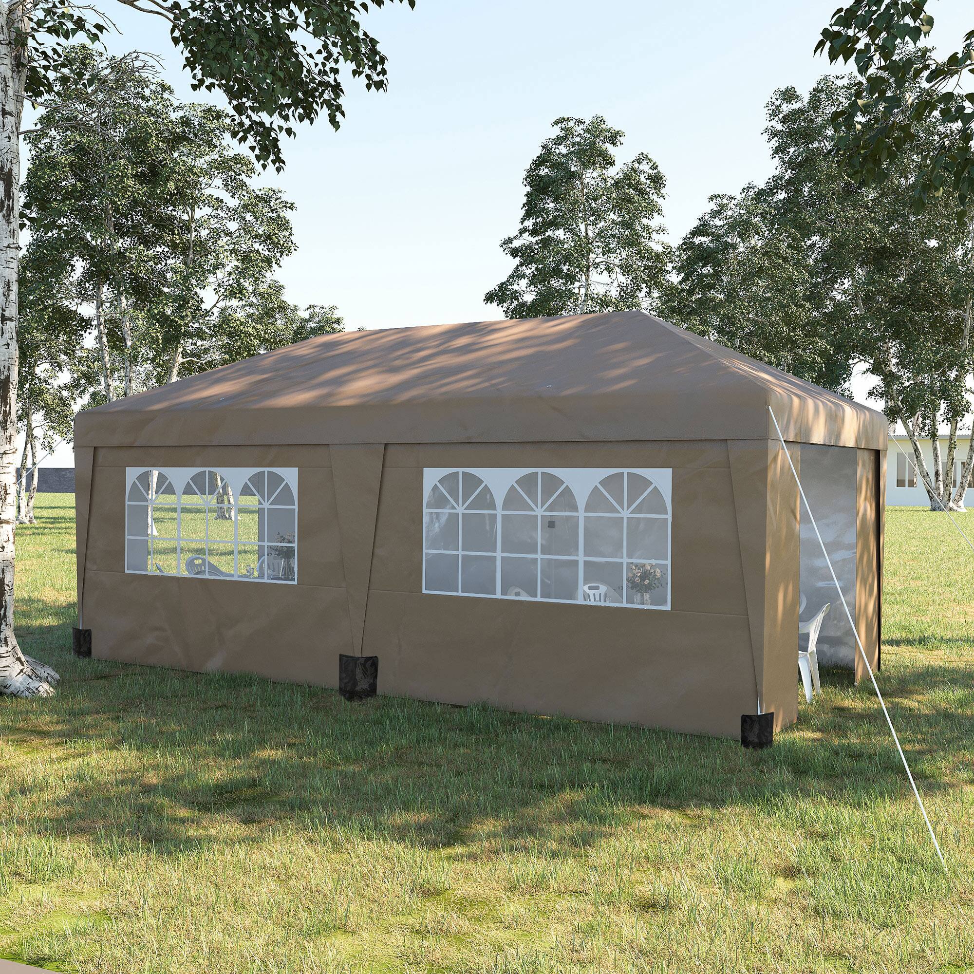 Alt View 1. Outsunny - 10' x 19.5' Pop Up Canopy Tent with Sidewalls, UPF 30+ Height Adjustable Large Party Tent Event Shelter - Brown.
