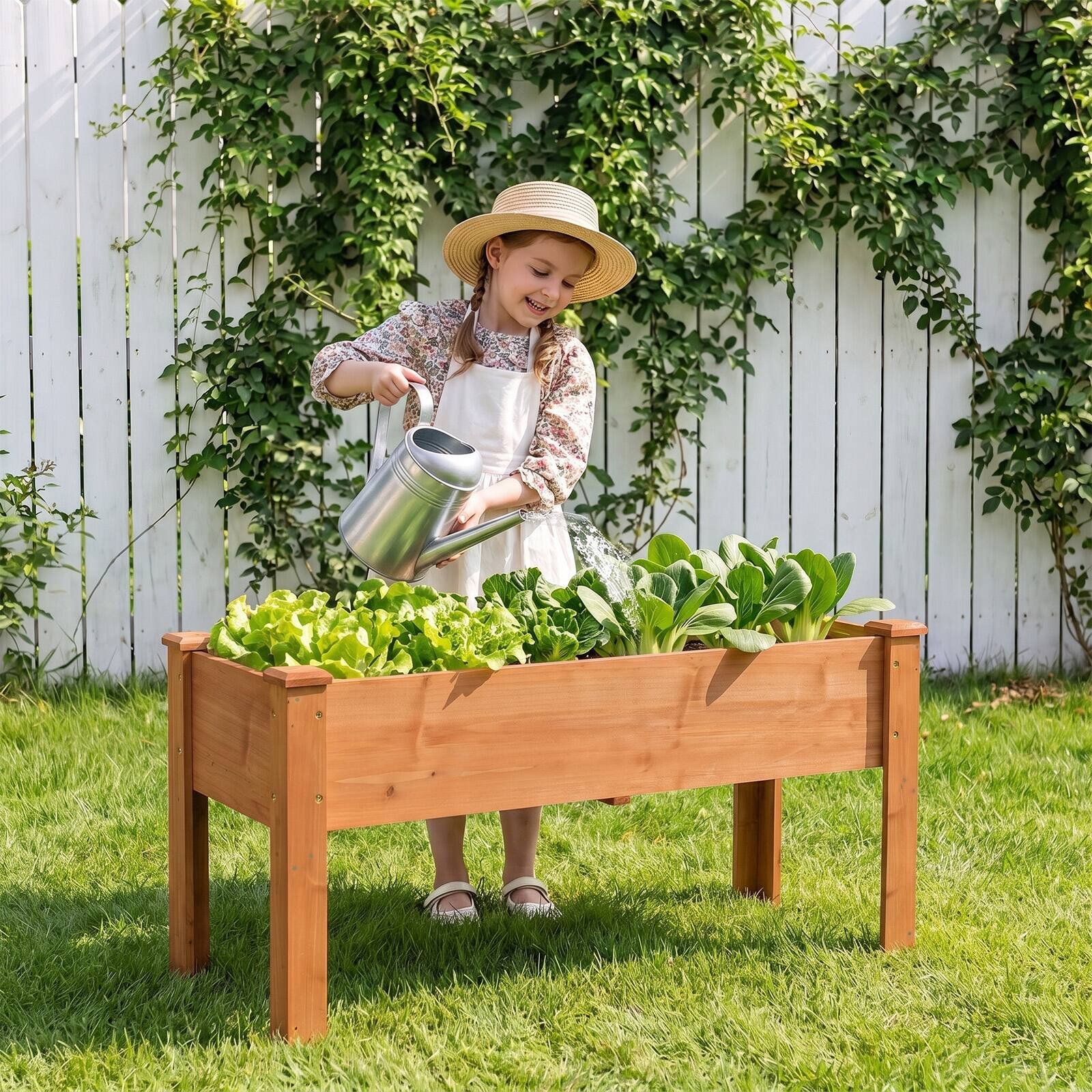 Alt View 1. Costway - Costway 1 PCS Wooden Raised Garden Bed with Legs, Drainage Holes, Natural Fir Outdoor Garden Box - Orange.
