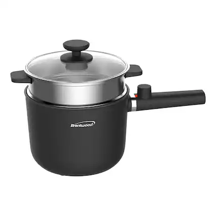 Front. Brentwood - Brentwood 600-watt 1.6-qt. Multifunction Electric Hot Pot Cooker With Ceramic Non-stick Coating And Stainless-steel - Black.