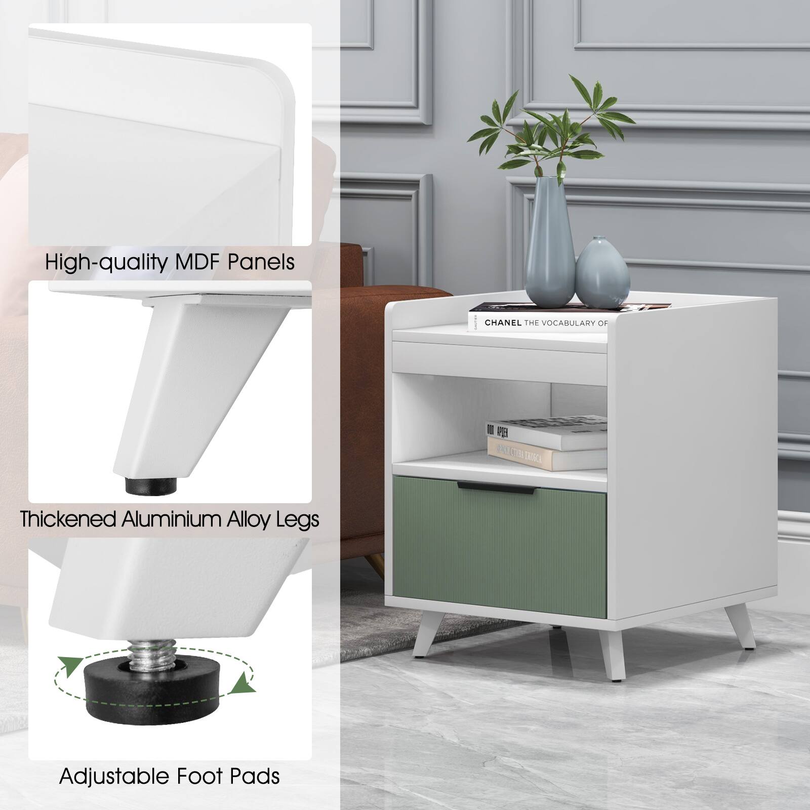 High-quality MDF Panels

Thickened Aluminium Alloy Legs

Adjustable Foot Pads