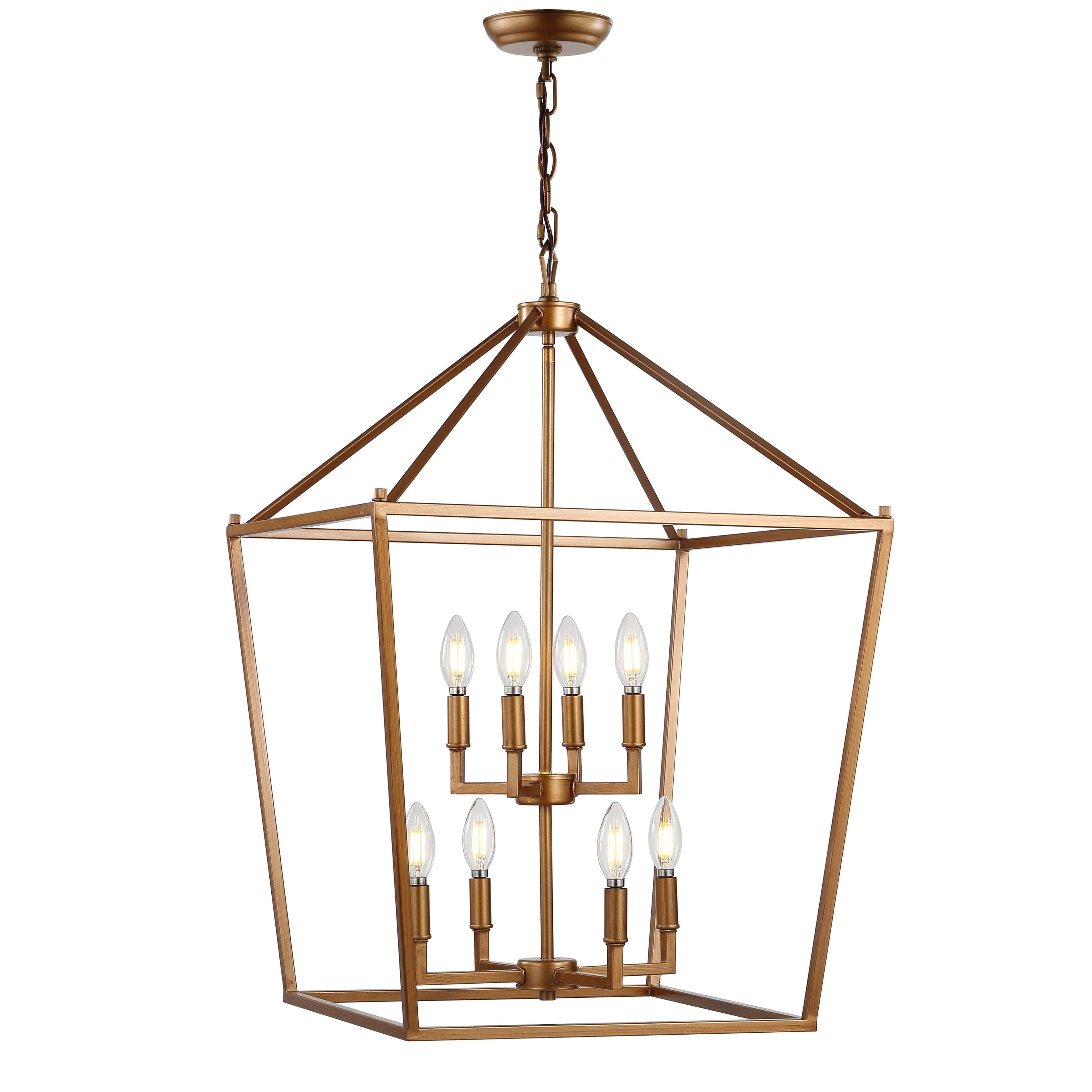 Jonathan Y - Pagoda 20" 8-Light Classic Traditional Metal Cage Lantern LED Pendant - Antique Gold
