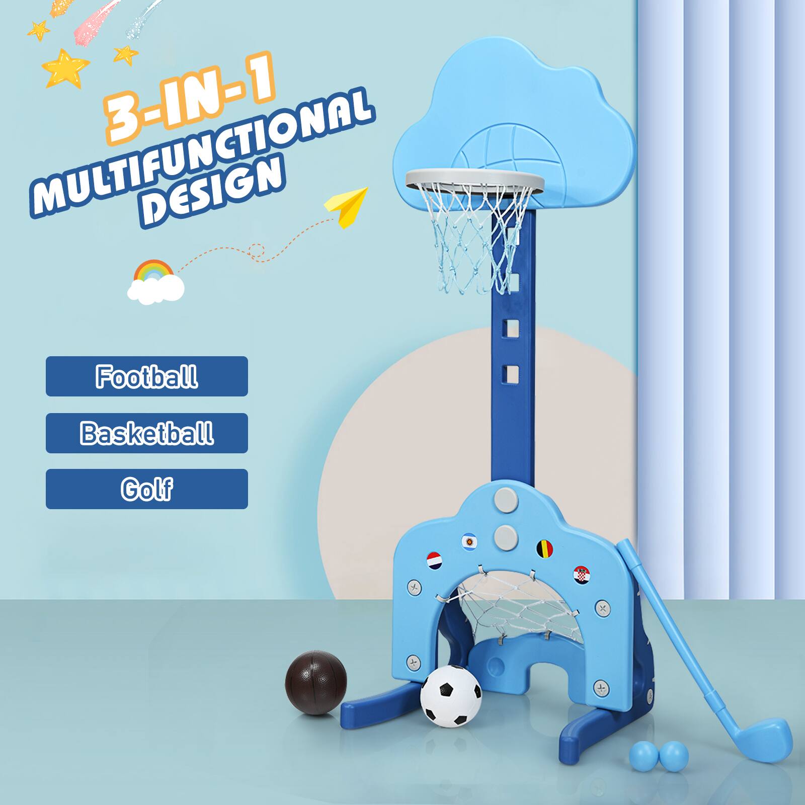 3-IN-1 MULTIFUNCTIONAL DESIGN Football Basketball Golf