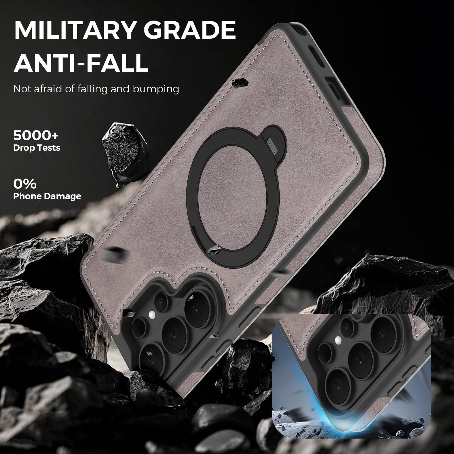 MILITARY GRADE ANTI-FALL  
Not afraid of falling and bumping  
5000+ Drop Tests  
0% Phone Damage