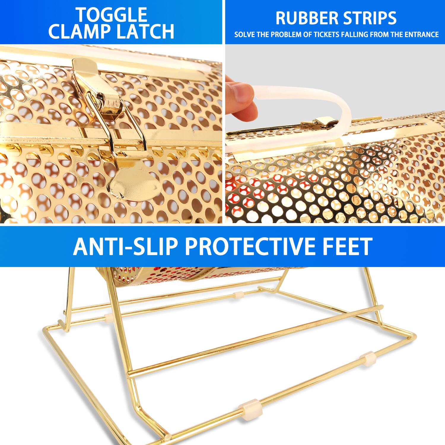 TOGGLE CLAMP LATCH, RUBBER STRIPS, ANTI-SLIP PROTECTIVE FEET