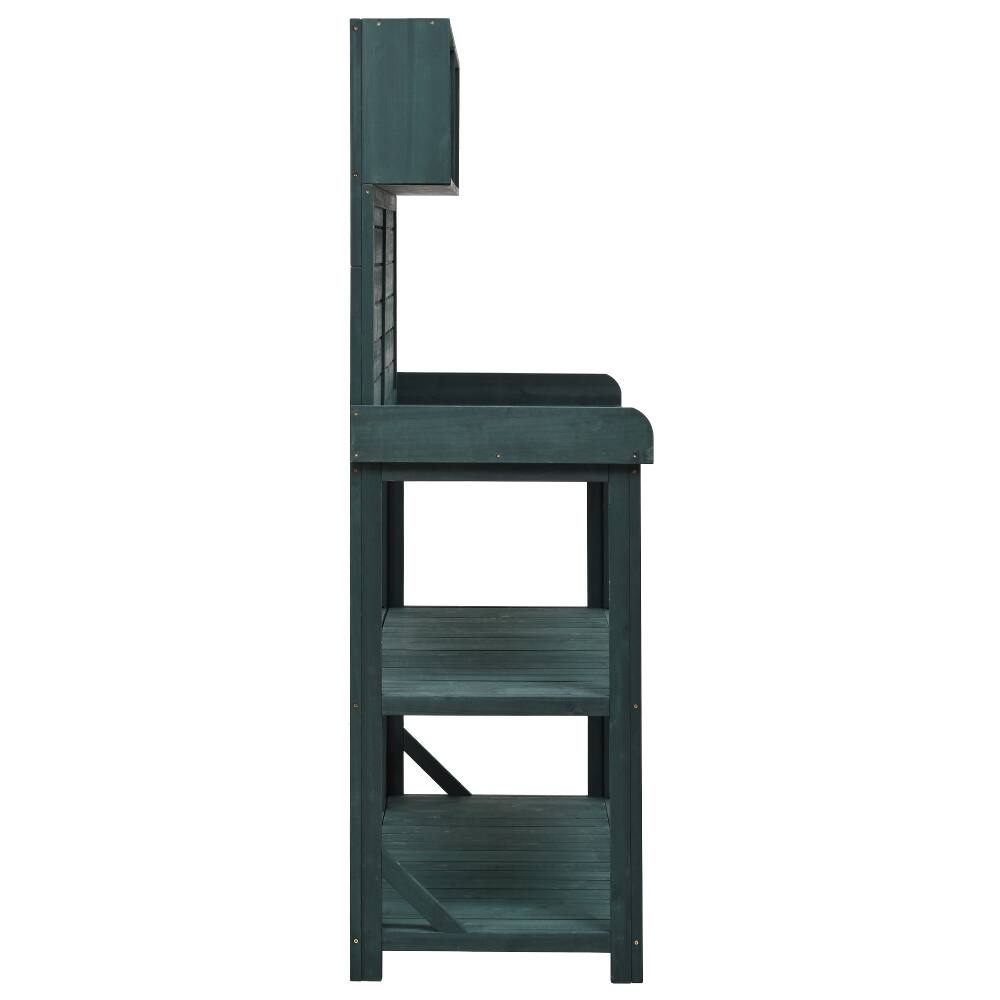 Alt View 7. Loheer - Loheer Wooden Potting Bench Outdoor Garden Workstation with Shelves Green - Green.