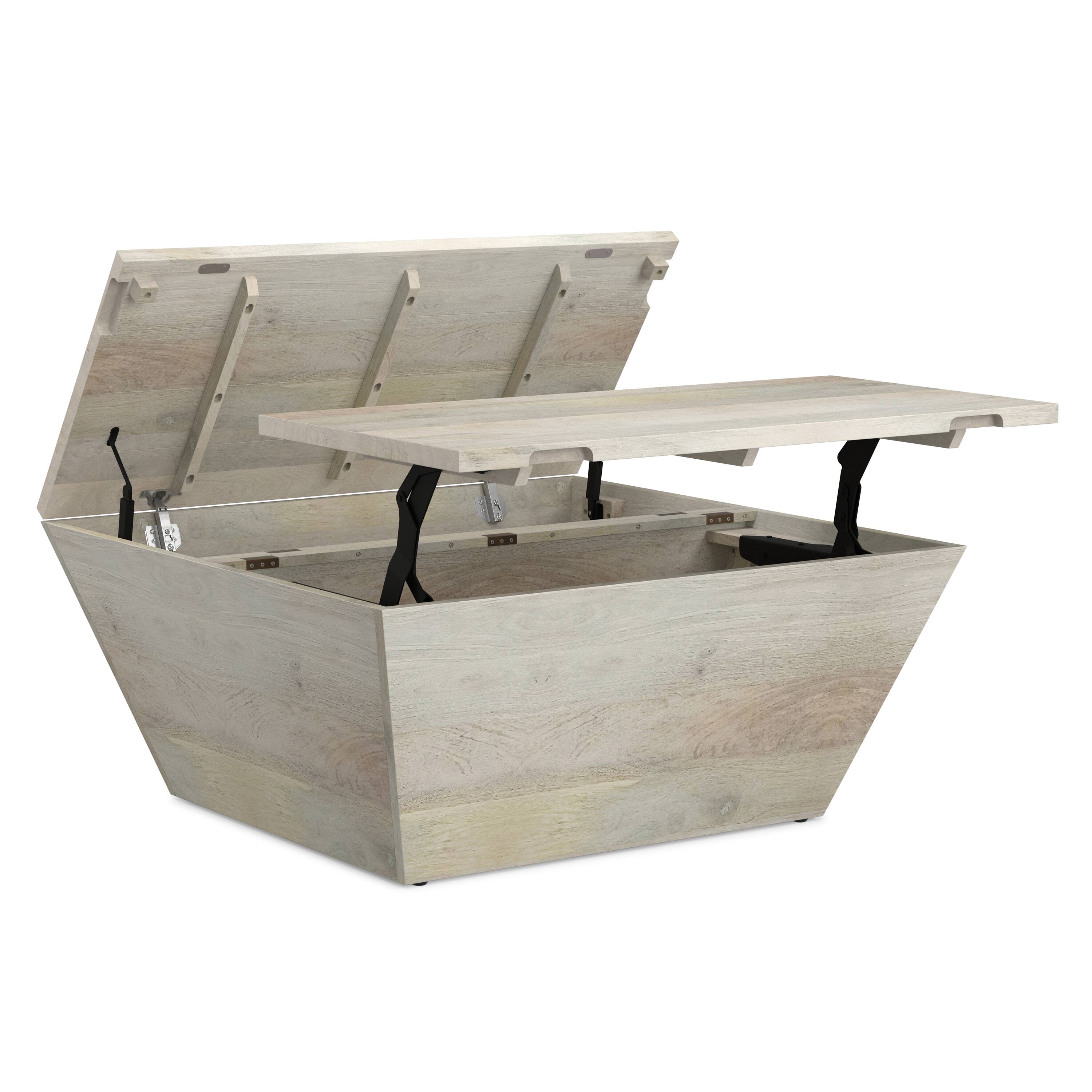 Front. Simpli Home - Abba 36 inch Wide Solid Mango Modern Lift Top Coffee Table in White Wash - White Wash.