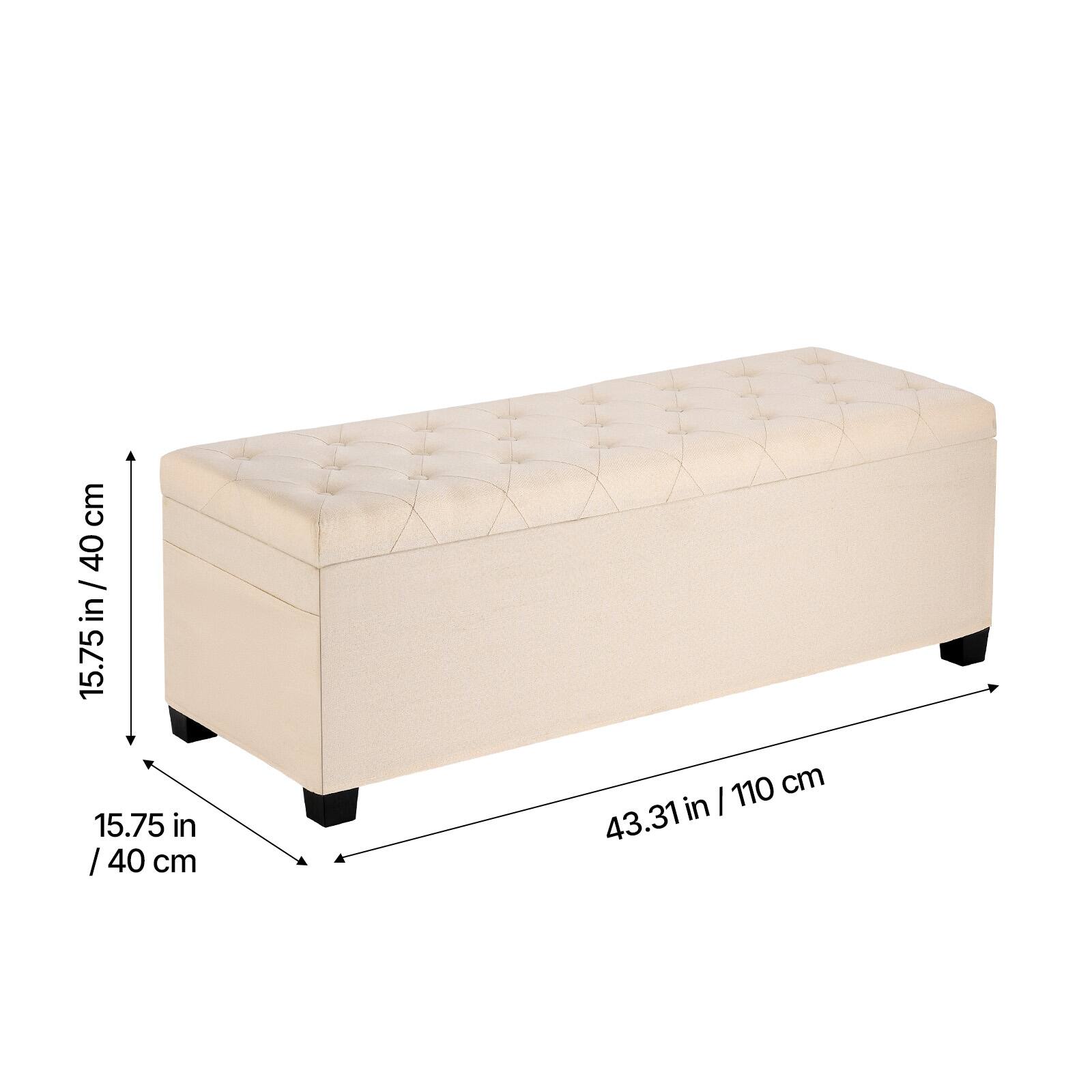 - 43.31 in / 110 cm
- 15.75 in / 40 cm
- 15.75 in / 40 cm