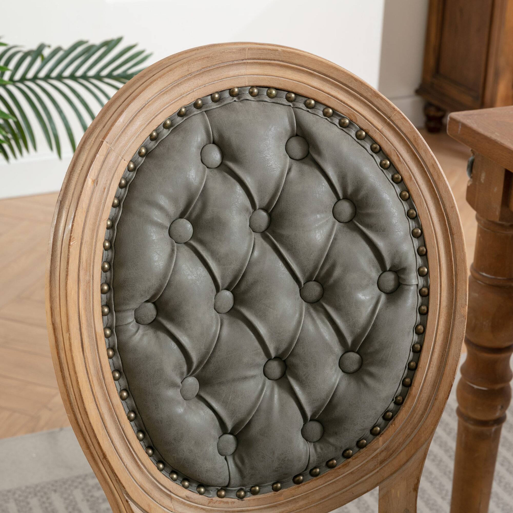 Alt View 4. GOODSILO - French Style Solid Wood Frame Antique Dining Chairs with Hand-Pulled Buckle Decoration and Nailhead Trim, Set of 2 - Olive Green.