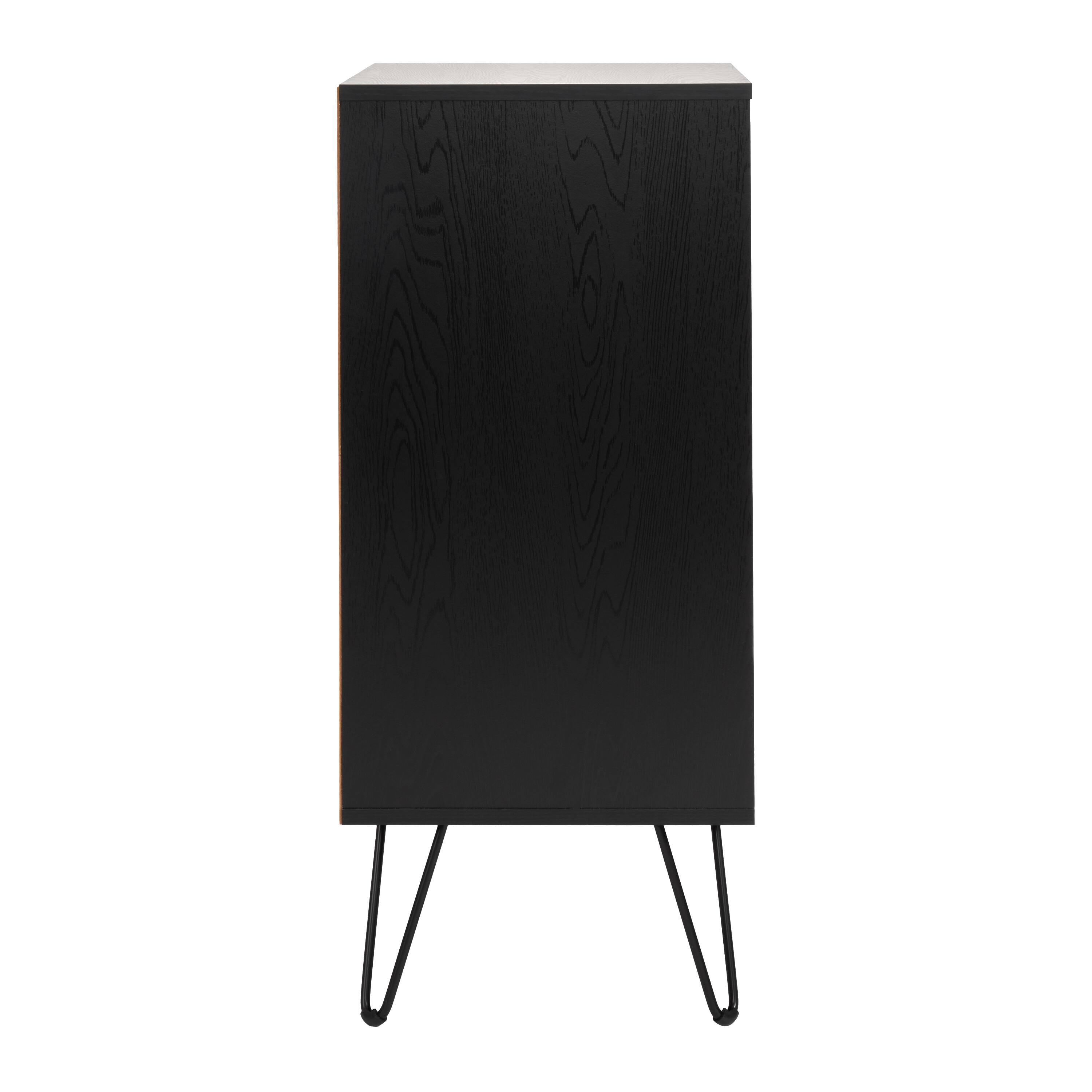 Left. CorLiving - CorLiving Vintora Large Black Engineered Wood Open Shelved Turntable Media Stand - Black Ravenwood.