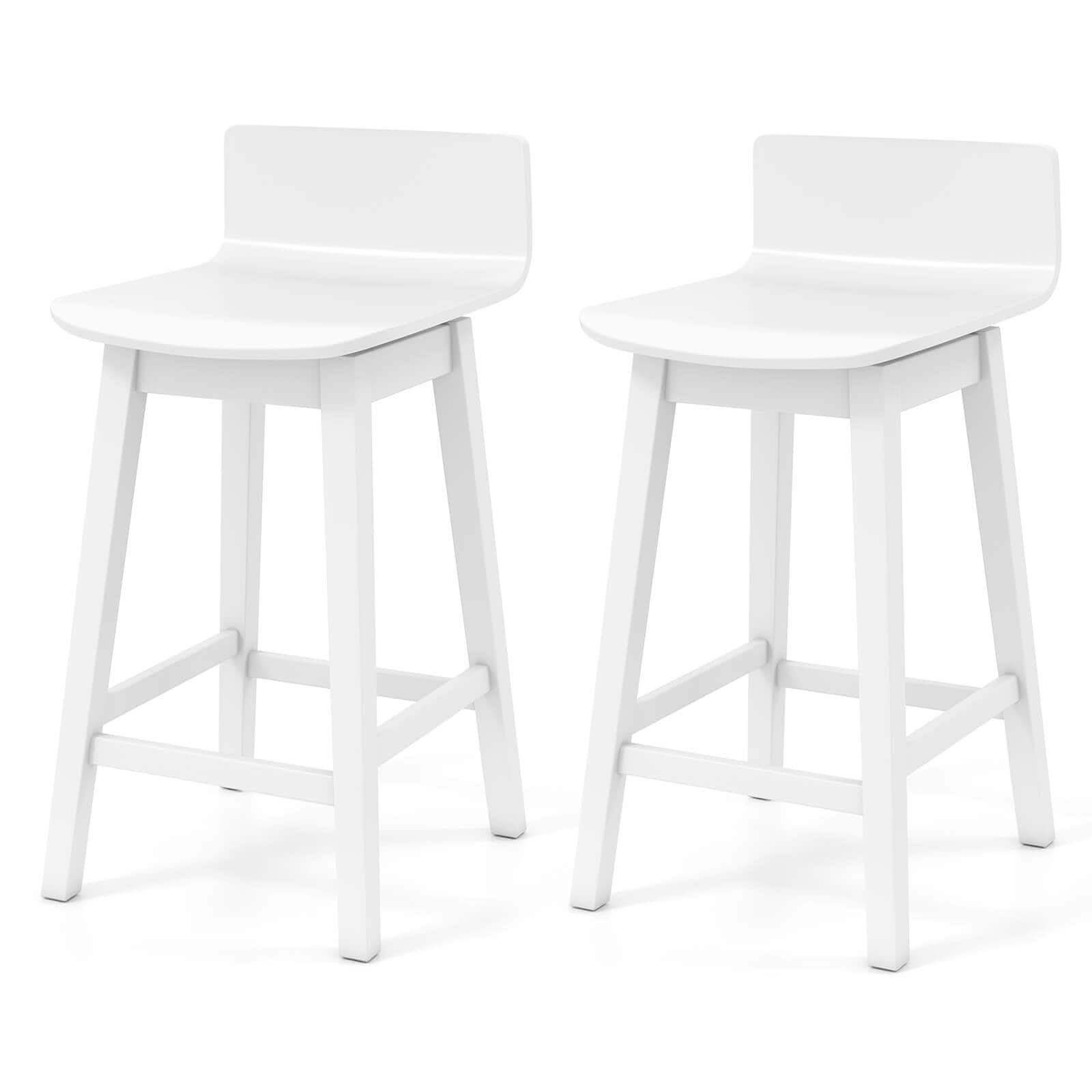Costway - 24.5" Counter Height Bar Stools Set of 2 with Footrest Solid Rubber Wood Legs - White