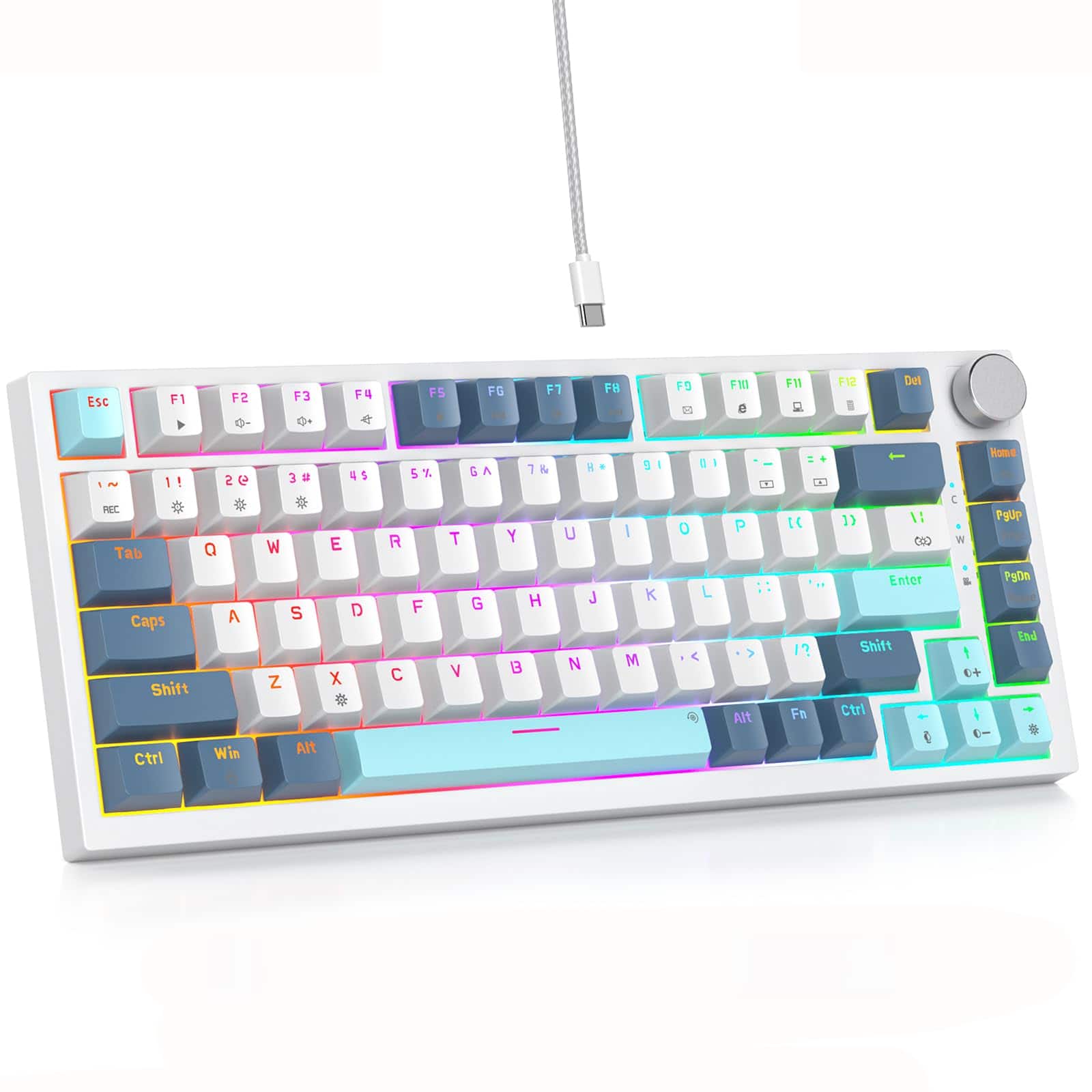 Stamp n Camp - 75 Percent Gasket-mounted With Sound Absorbing Pads 82-key Compact Wired Rgb Mechanical Gaming Hot-swap Socket For Win - Whistle /Red Switch