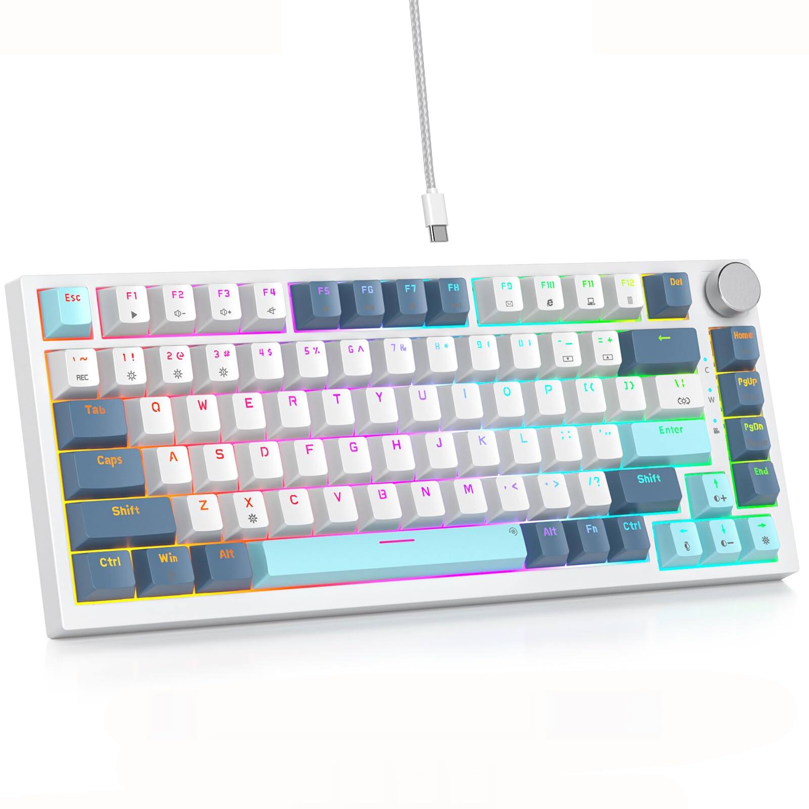 Stamp n Camp - 75 Percent Gasket-mounted With Sound Absorbing Pads 82-key Compact Wired Rgb Mechanical Gaming Hot-swap Socket For Win - Whistle /Red Switch