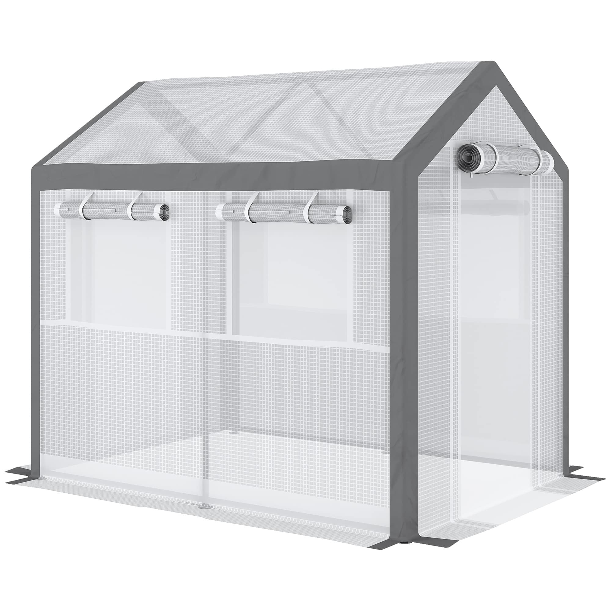 TinyHomie - 8 x 6 x 7.5FT Walk-In Greenhouse Outdoor Gardening Canopy with 6 Roll-up Windows 2 Zippered Doors and Weather Cover