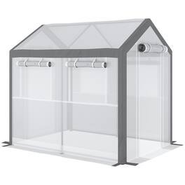 TinyHomie - 8 x 6 x 7.5FT Walk-In Greenhouse Outdoor Gardening Canopy with 6 Roll-up Windows 2 Zippered Doors and Weather Cover