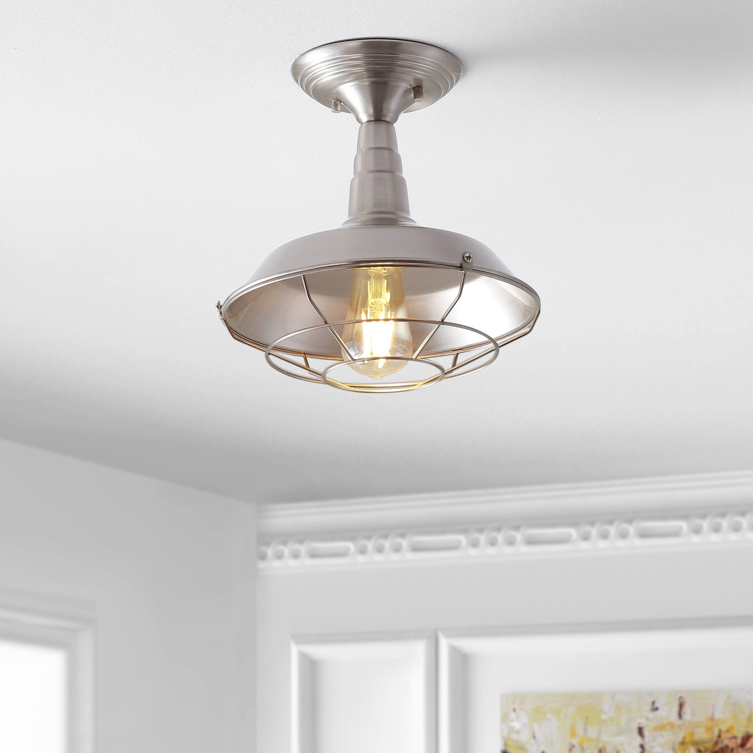 Alt View 1. Jonathan Y - Gabe 10.2" Metal LED Semi-Flush Mount, Brushed Nickel - Brushed Nickel.