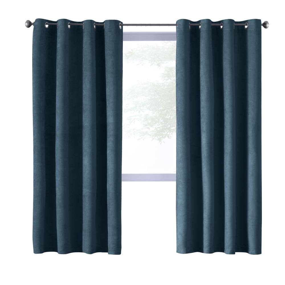 Front. Commonwealth Home Fashions - Thermaplus Navar Faux Suede Textured Blackout Window Treatment Grommet Curtain Panel 54" x 84" Navy - Navy.