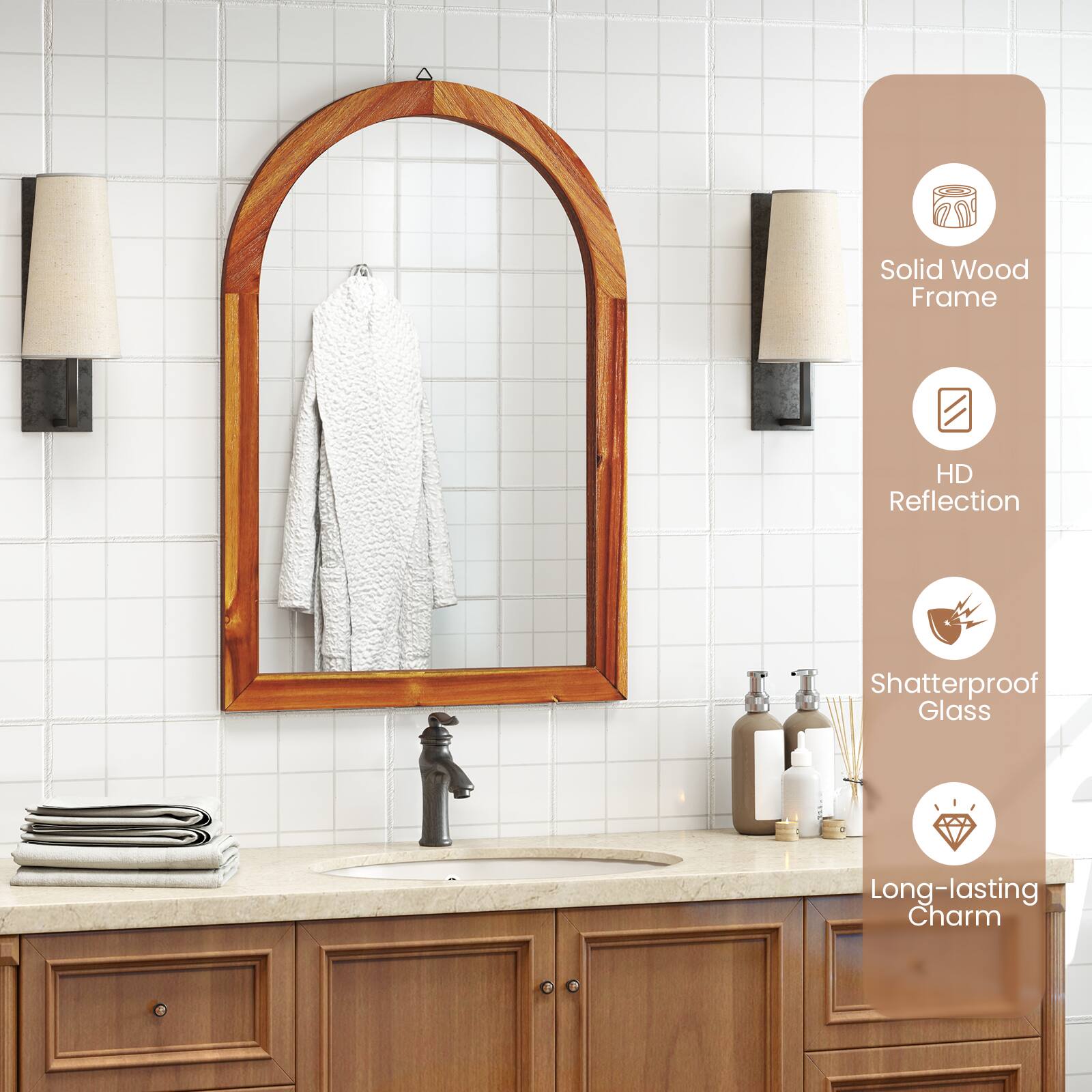 - Solid Wood Frame
- HD Reflection
- Shatterproof Glass
- Long-lasting Charm