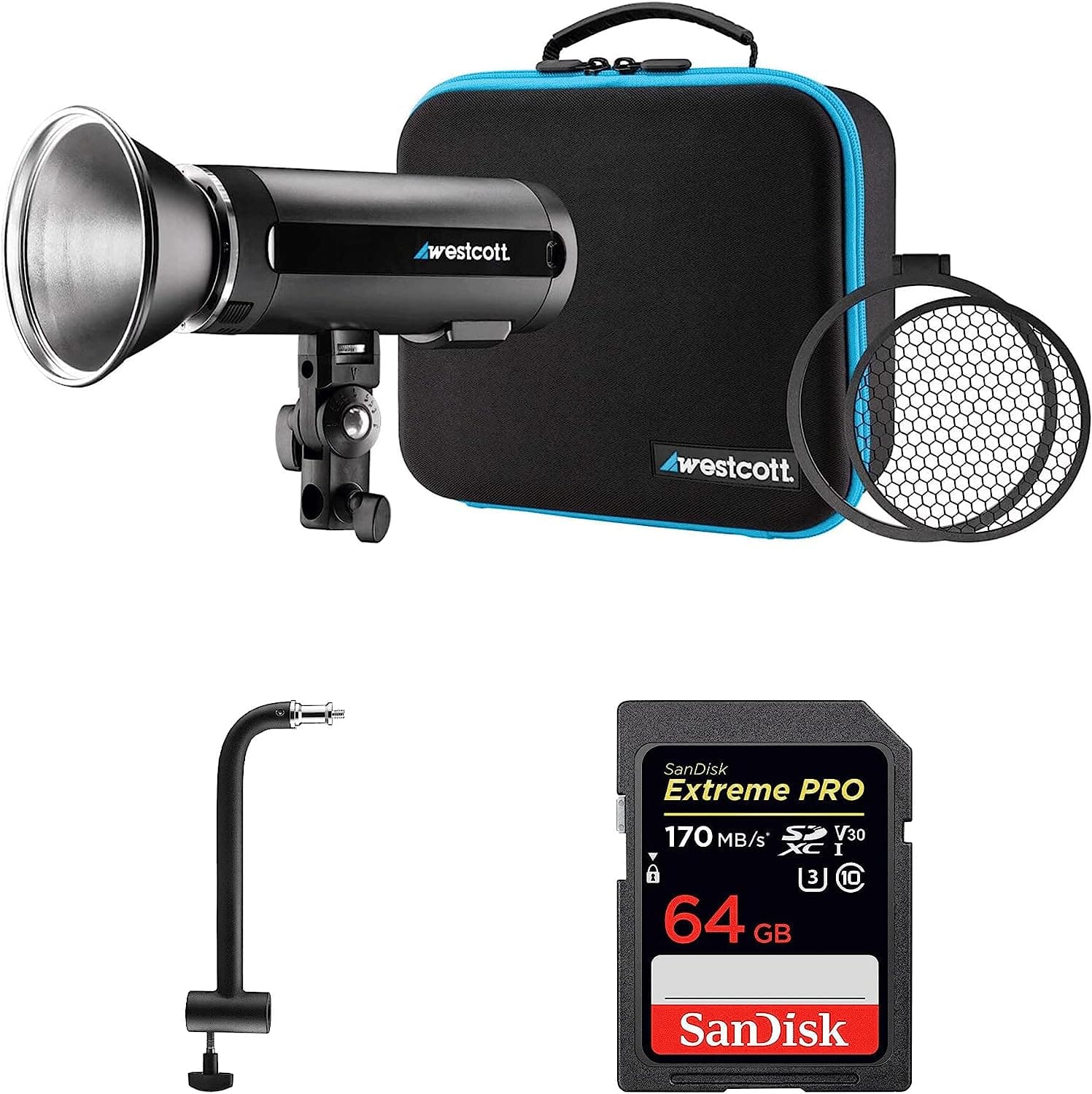 Westcott - FJ200 200W Strobe with AC/DC Li-Po Battery | 8" Arm & 64GB SDXC Bundle - Black