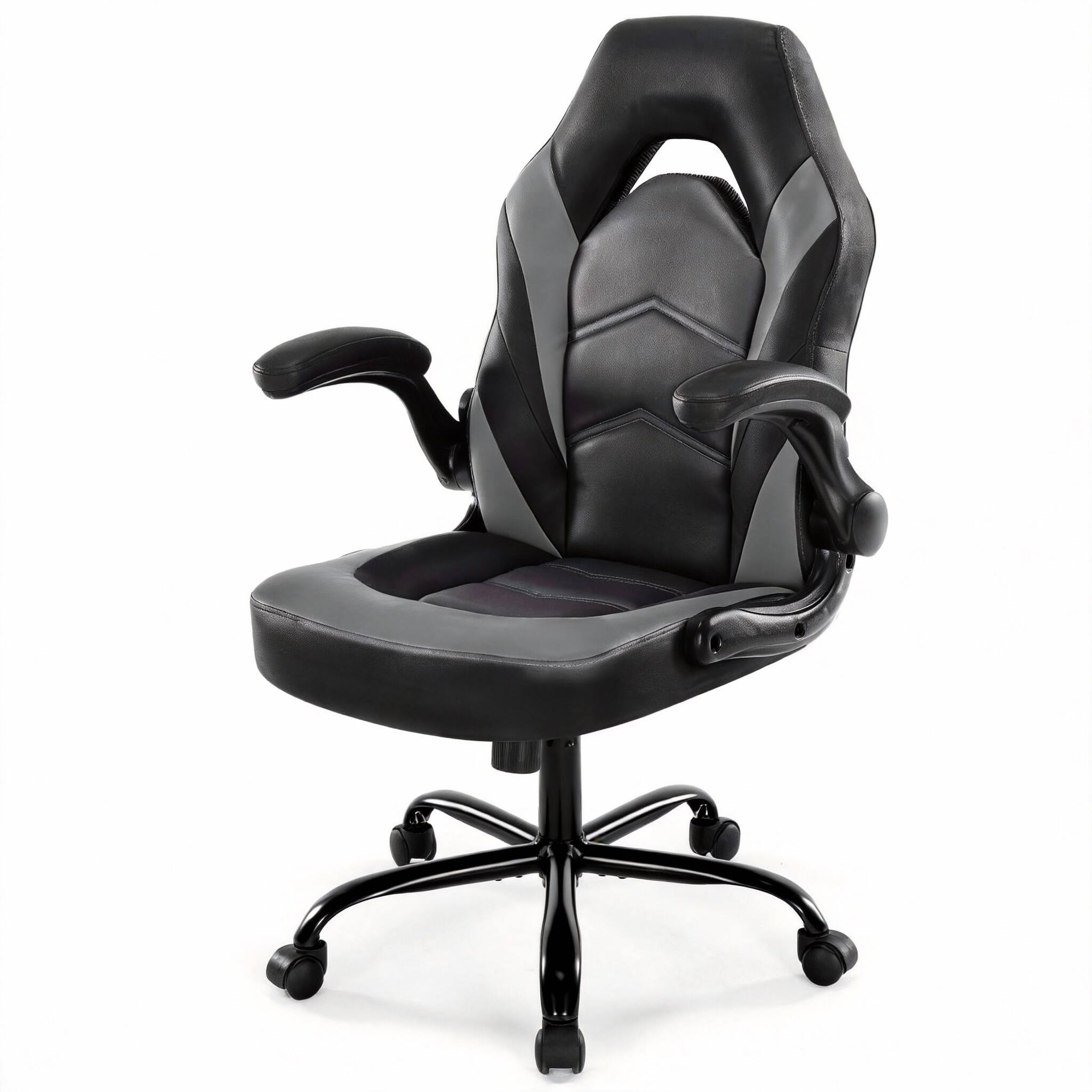 Frangdom - Ergonomic Gaming Chair PU Leather Lumbar Support Height Adjustable - Deep Grey 275 lbs