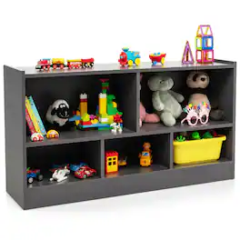 Costway - Kids 2-Shelf Bookcase 5-Cube Wood Toy Storage Cabinet w/ Shelves Grey - Gray