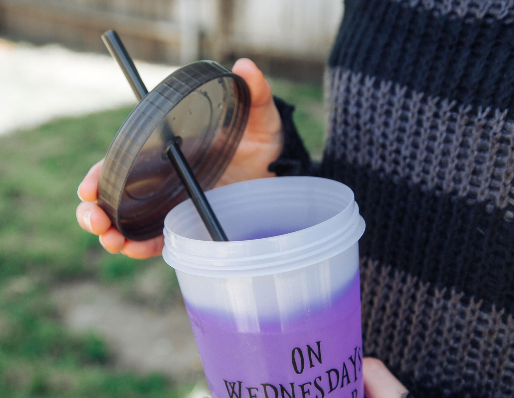 Alt View 5. Silver Buffalo - Wednesday "We Wear Black" Color-Changing Plastic Tumbler - Black.