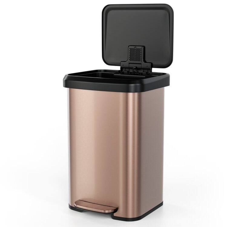Front. SlickBlue - Stainless Steel Step Trash Can – Soft Close Lid, Sleek Design for Kitchen - Golden.