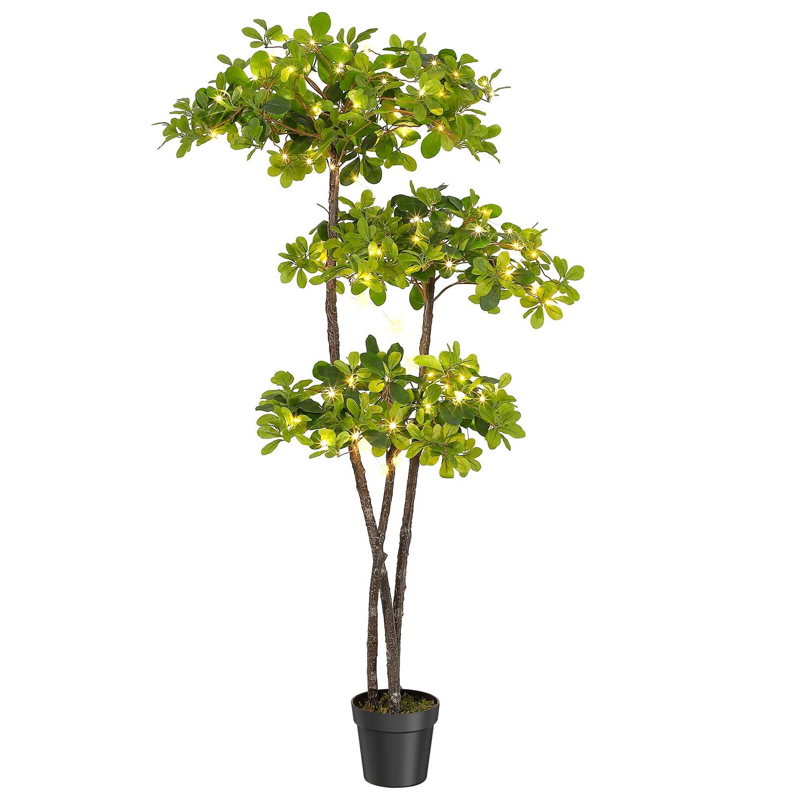 Front. Homhougo - 6FT Faux Black Olive Tree, Fake Olive Tree Artificial Tree with Lights - Green.