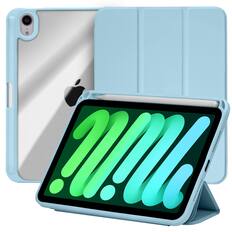 Front. Vena - For Apple iPad Mini 6 Case Clear, iPad Mini A17 Pro Case, iPad Mini 7 Case, Slim Trifold Stand, Protective Cover Blue - Blue.