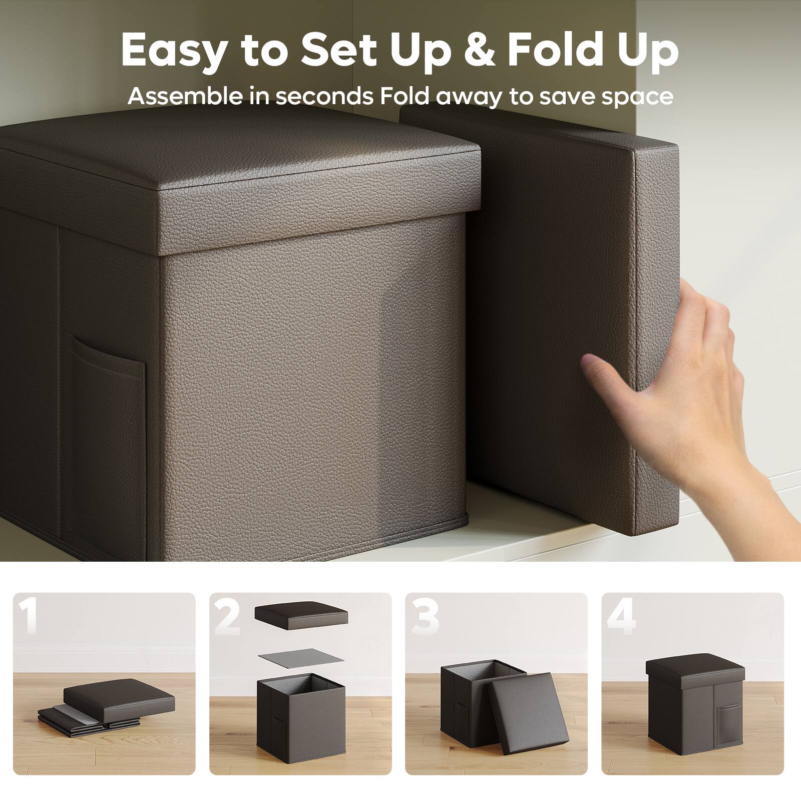 Easy to Set Up & Fold Up
Assemble in seconds
Fold away to save space
1 2 3 4