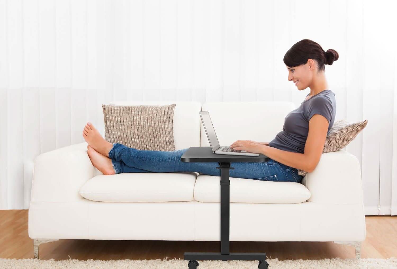 Angle. Mount-It! - 30" Rolling Overbed Table Height Adjustable Workstation with Locking Casters - Black.