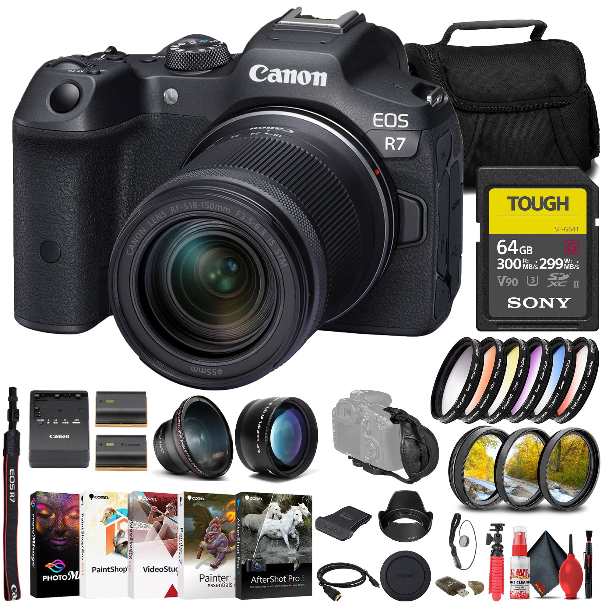 Canon - EOS R7 Mirrorless Camera W/ 18-150mm Lens + Sony 64GB TOUGH SD Card (International Version)