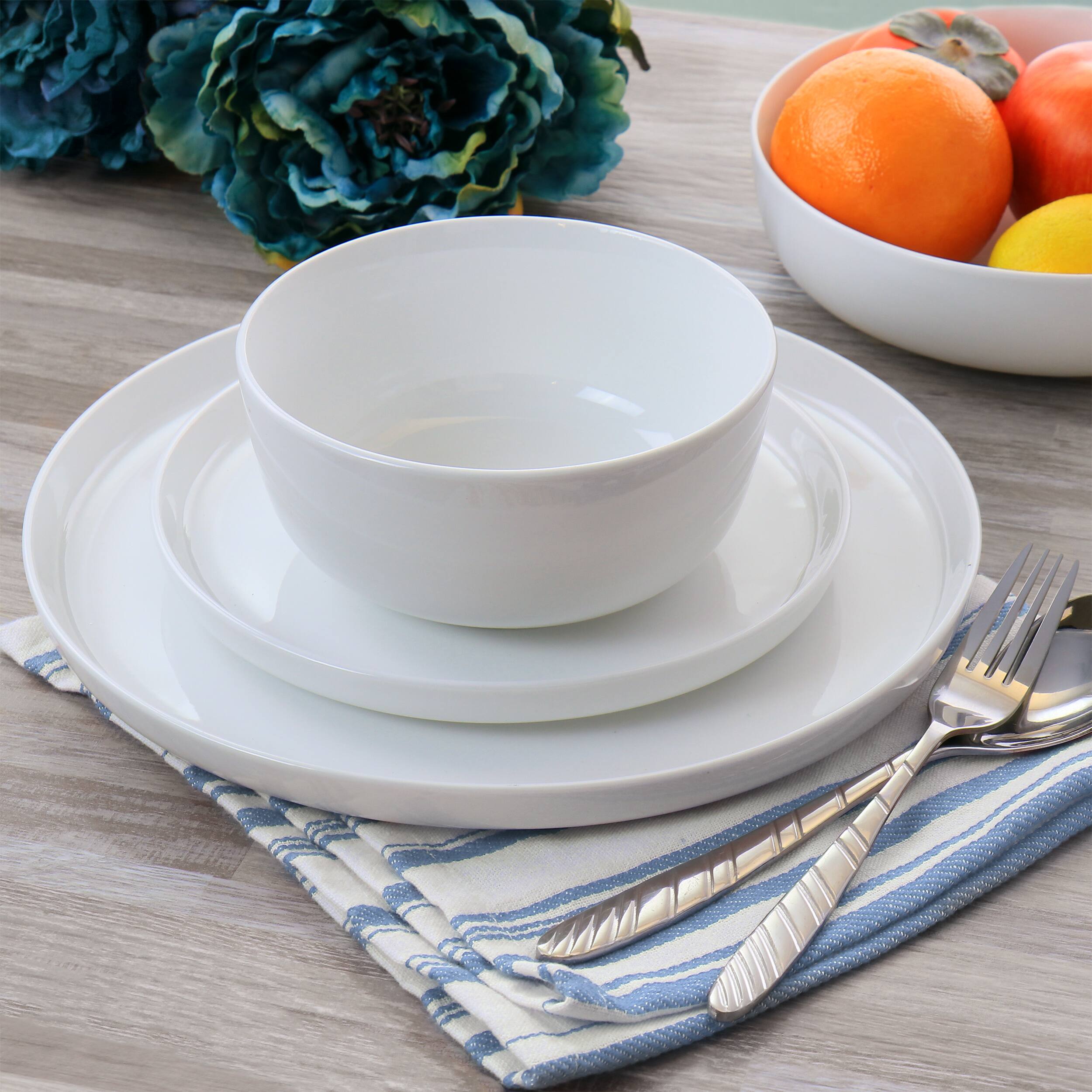 Alt View 8. Gibson - Gibson Home White Deco 16 Piece Fine Ceramic Dinnerware Set in White - White.
