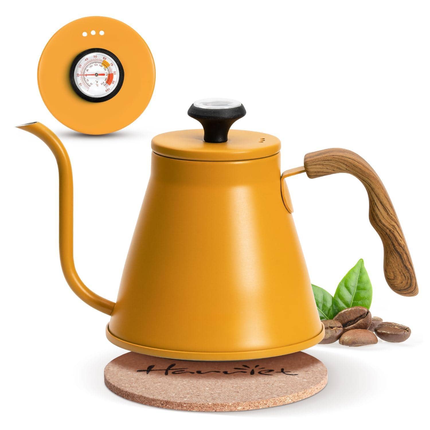 Dapper Styles - Gooseneck Kettle With For Pour Over Coffee And Tea 37 Fl Oz Stainless Steel Durable 3-layer Base Ideal Spou - Yellow