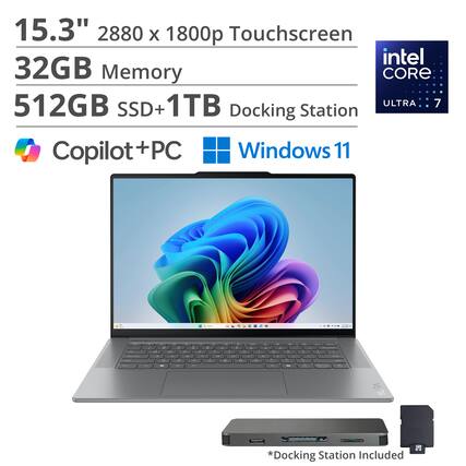 15.3" 2880 x 1800p Touchscreen
32GB Memory
512GB SSD + 1TB
Intel Core Ultra 7
Docking Station Included
Copilot+PC
Windows 11