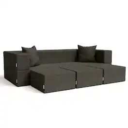 Jaxx - Zipline Convertible Sleeper Sofa & Three Ottomans/California King-Size Bed, Textured Microvelvet - Charcoal