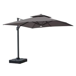 Mondawe - 10 x 10ft Square Cantilever Umbrella with Base & Bluetooth Audio Atmosphere Light - Dark Gray