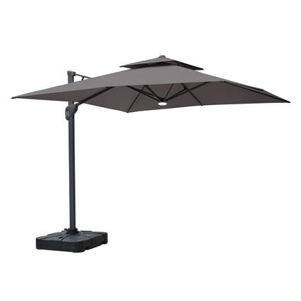 Front. Mondawe - 10 x 10ft Square Cantilever Umbrella with Base & Bluetooth Audio Atmosphere Light - Dark Grey.
