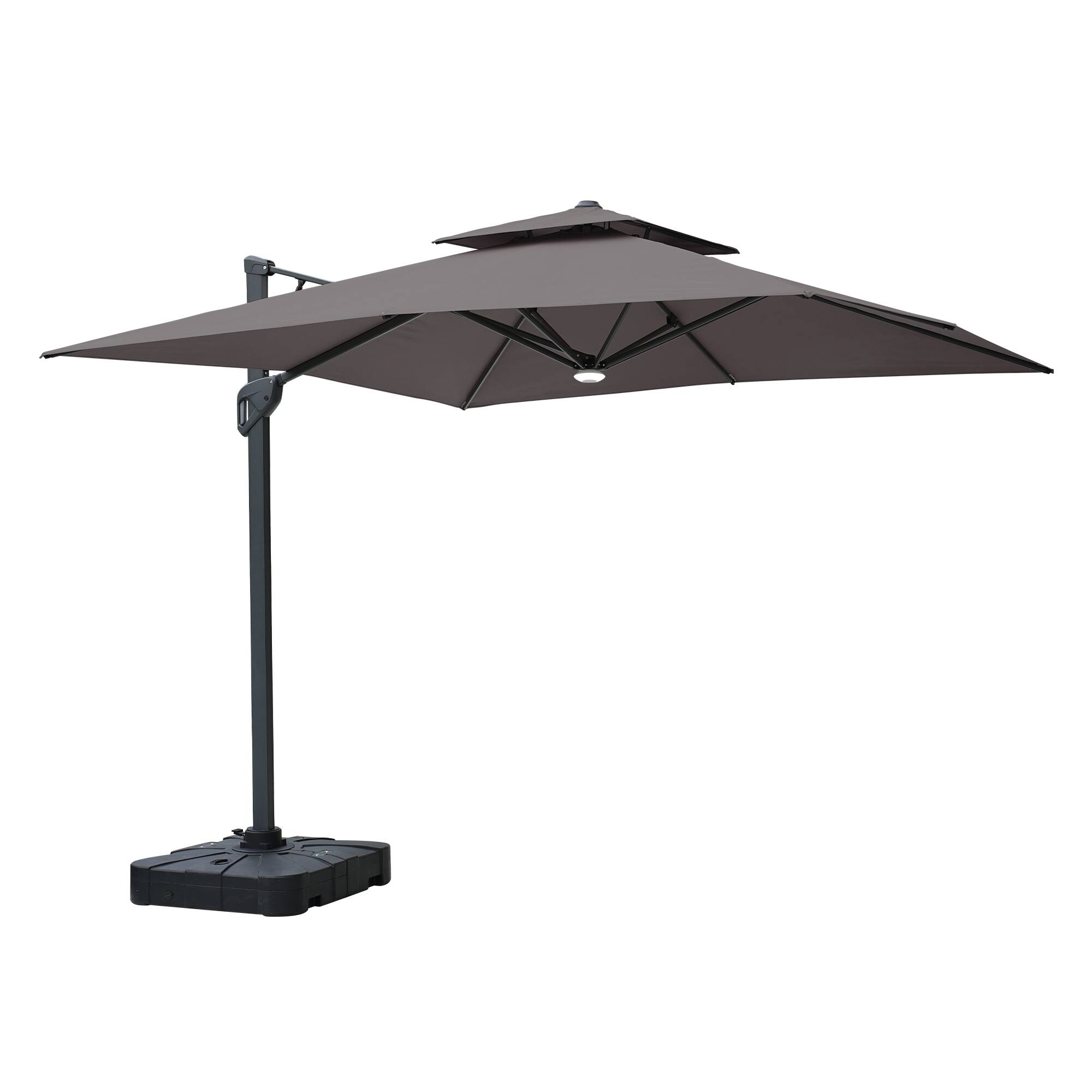 Front. Mondawe - 10 x 10ft Square Cantilever Umbrella with Base & Bluetooth Audio Atmosphere Light - Dark Grey.