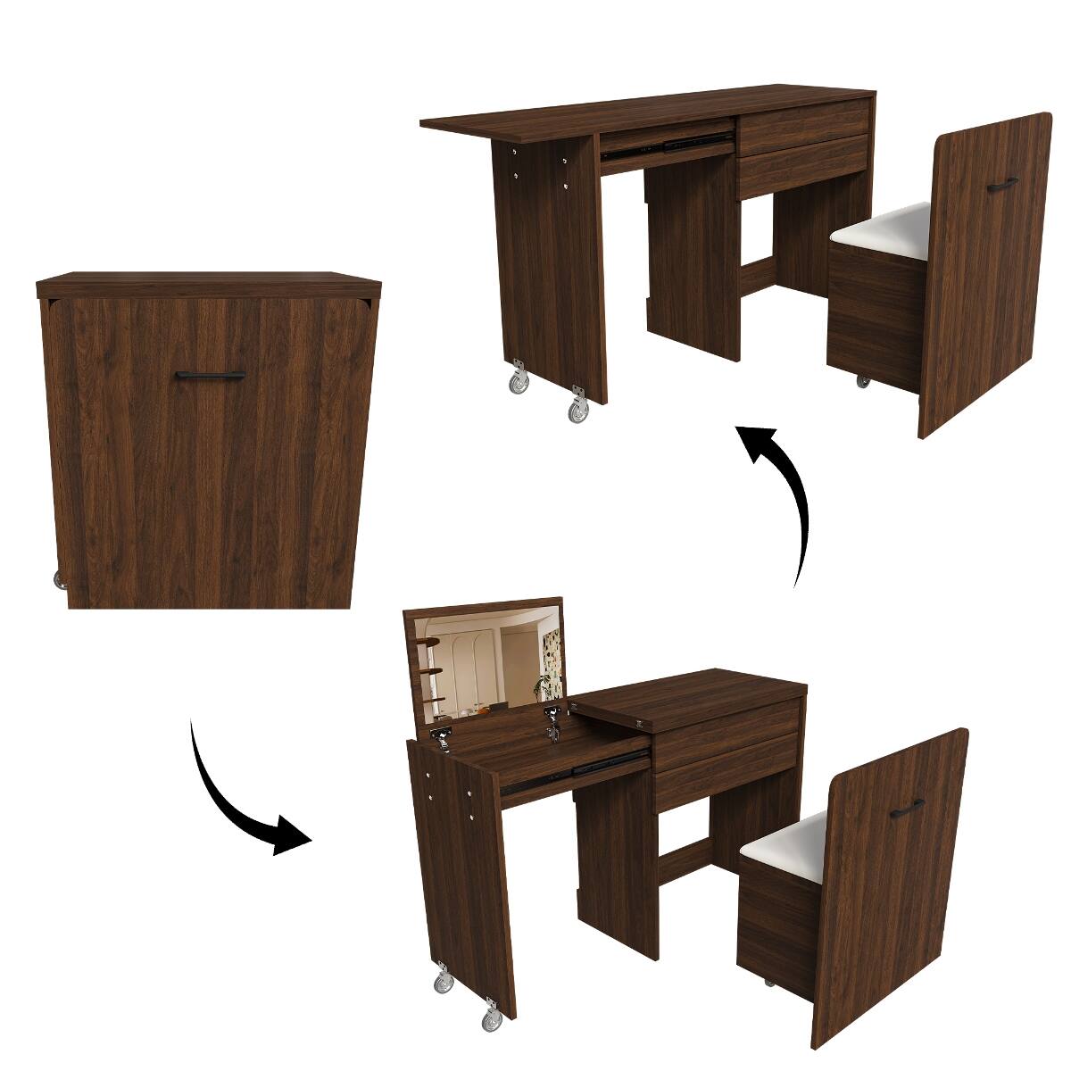 Alt View 6. Loheer - Loheer 47 inch foldable makeup vanity desk with flip mirror, Walnut - Walnut.