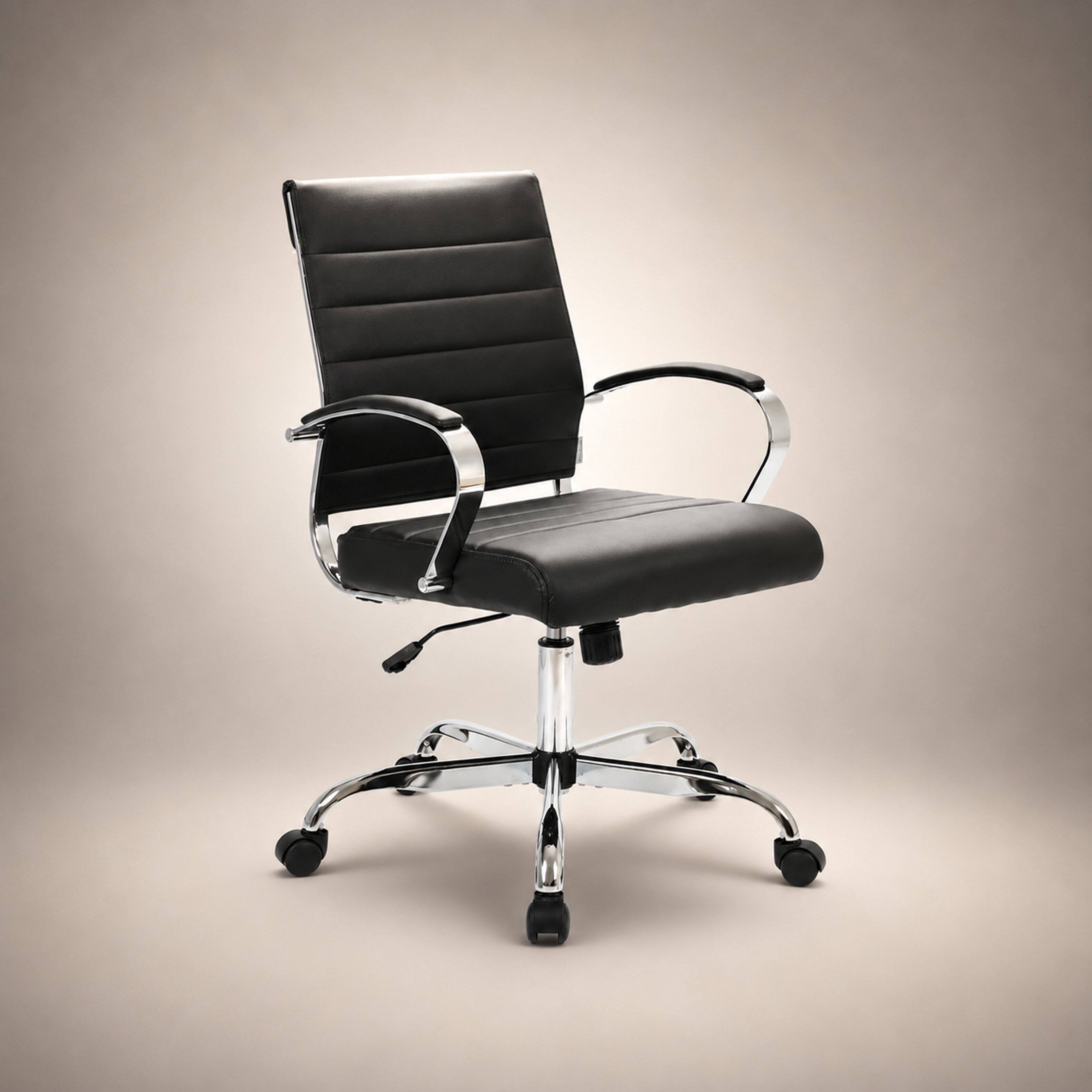Alt View 6. LeisureMod - Benmar Modern Ergonomic Ribbed Leather Office Desk Chair, Steel Frame, Computer Chair for Home Office & Workspace Use - Black.