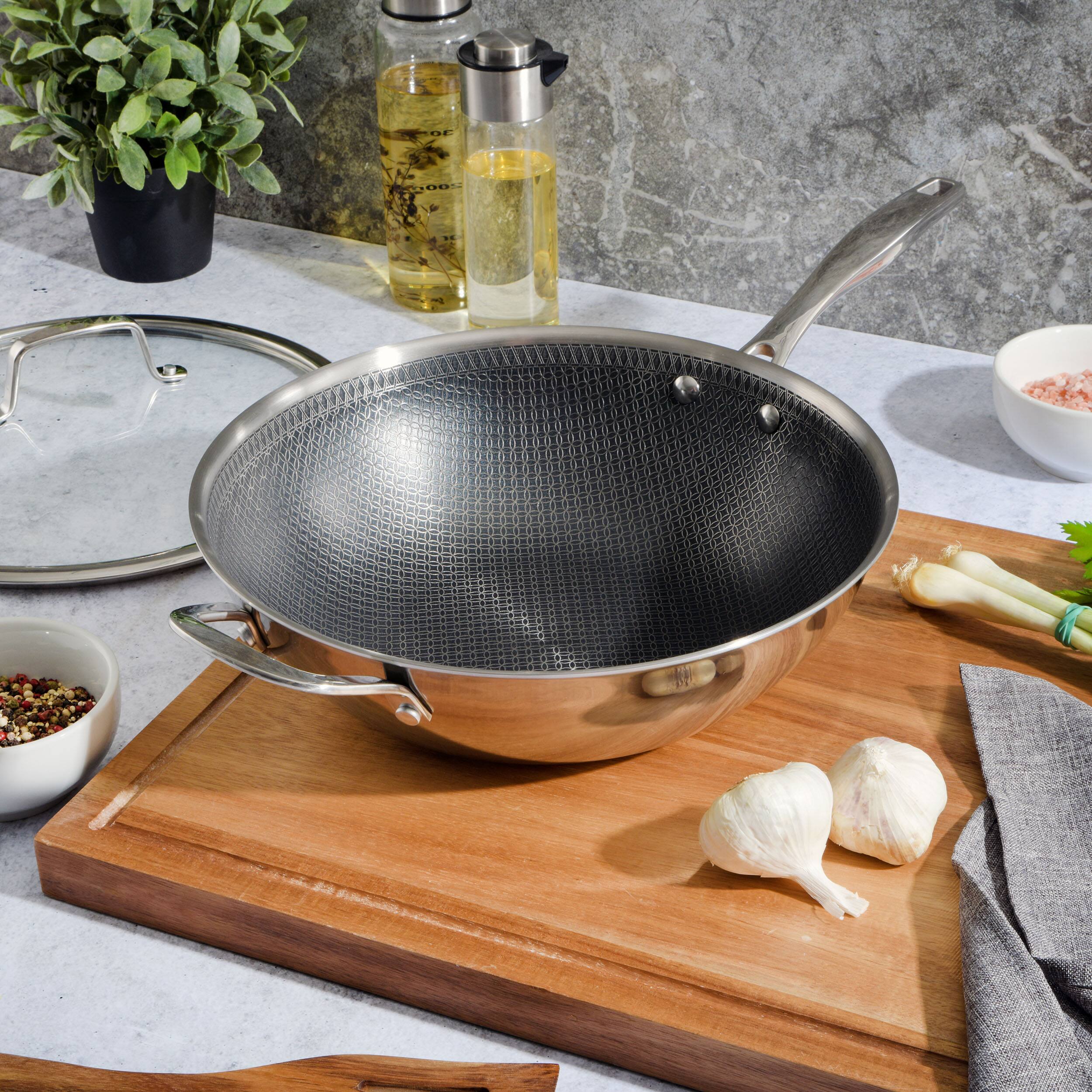Alt View 6. Kenmore - Kenmore Elite Luke 12 Inch Non-Stick Tri-Ply Stainless Steel Wok with Glass Lid - Silver.
