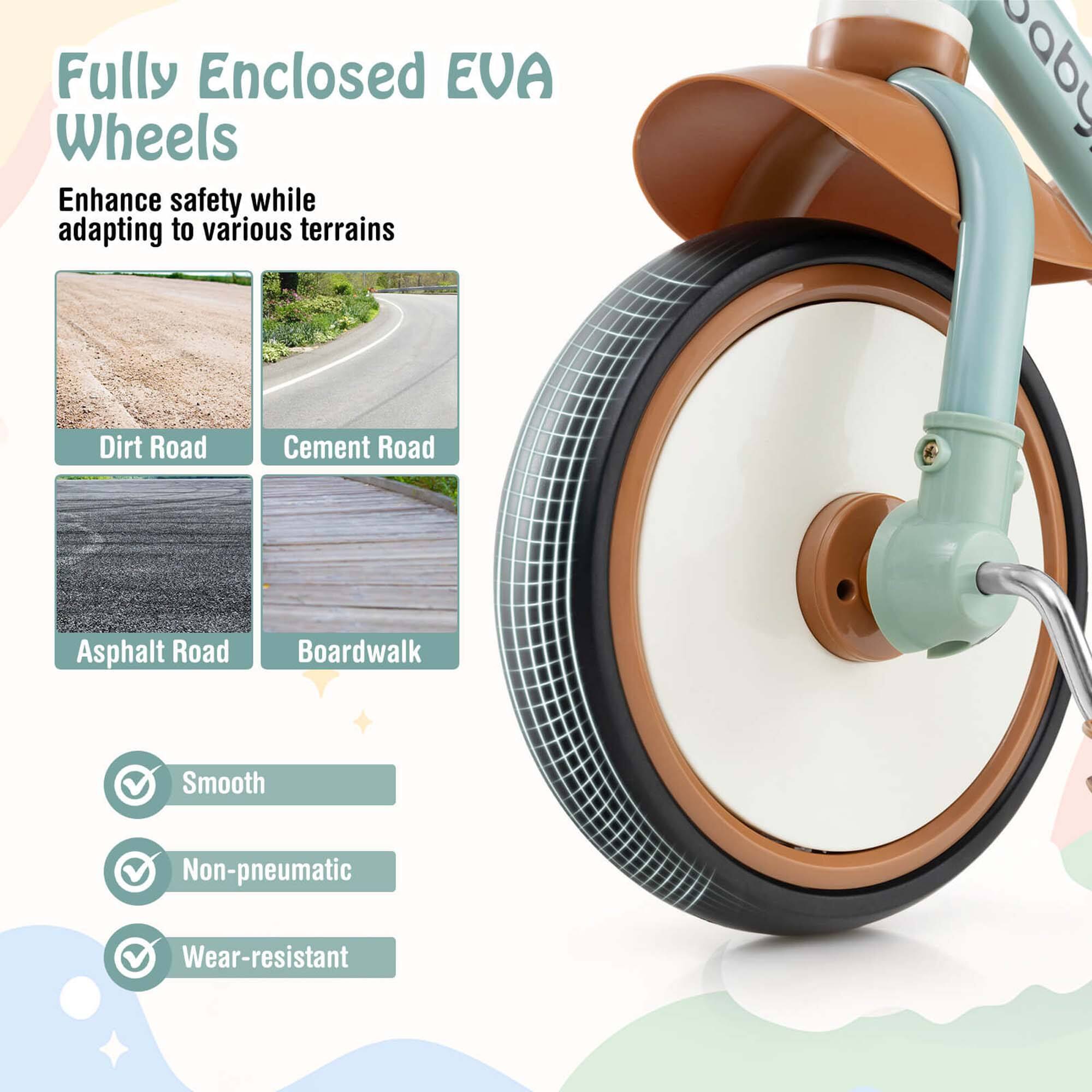 Fully Enclosed EVA Wheels

Enhance safety while adapting to various terrains

- Dirt Road
- Cement Road
- Asphalt Road
- Boardwalk

✓ Smooth
✓ Non-pneumatic
✓ Wear-resistant