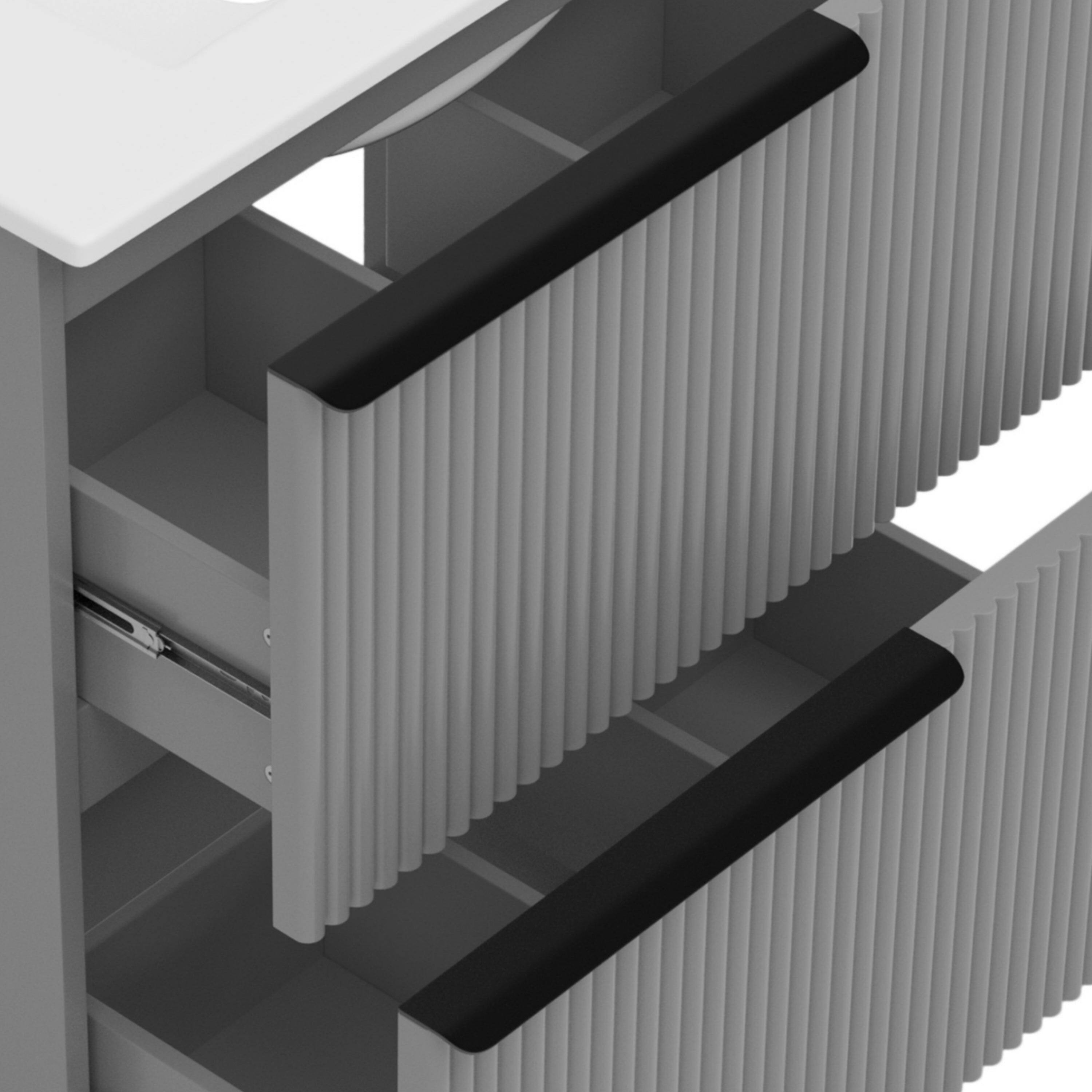 Alt View 7. Boyel Living - 30 Inch Bathroom Vanity with Ceramic Sink Full Extension Drawers Soft Close Fluted Design Gray - Gray.