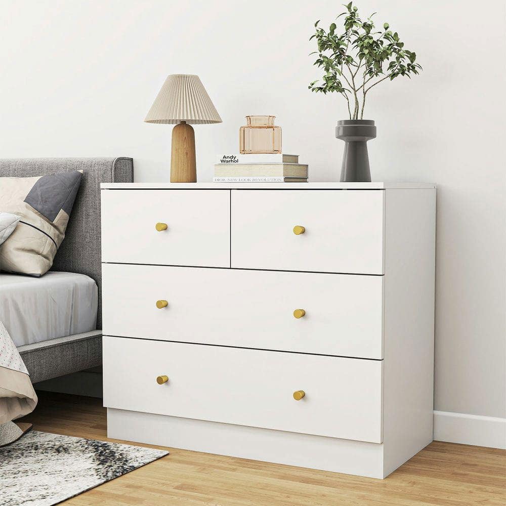 Kadyn - Modern Simple 4-Drawer Dresser Nightstand, Compact Storage Cabinet for Bedroom, Living Room - White