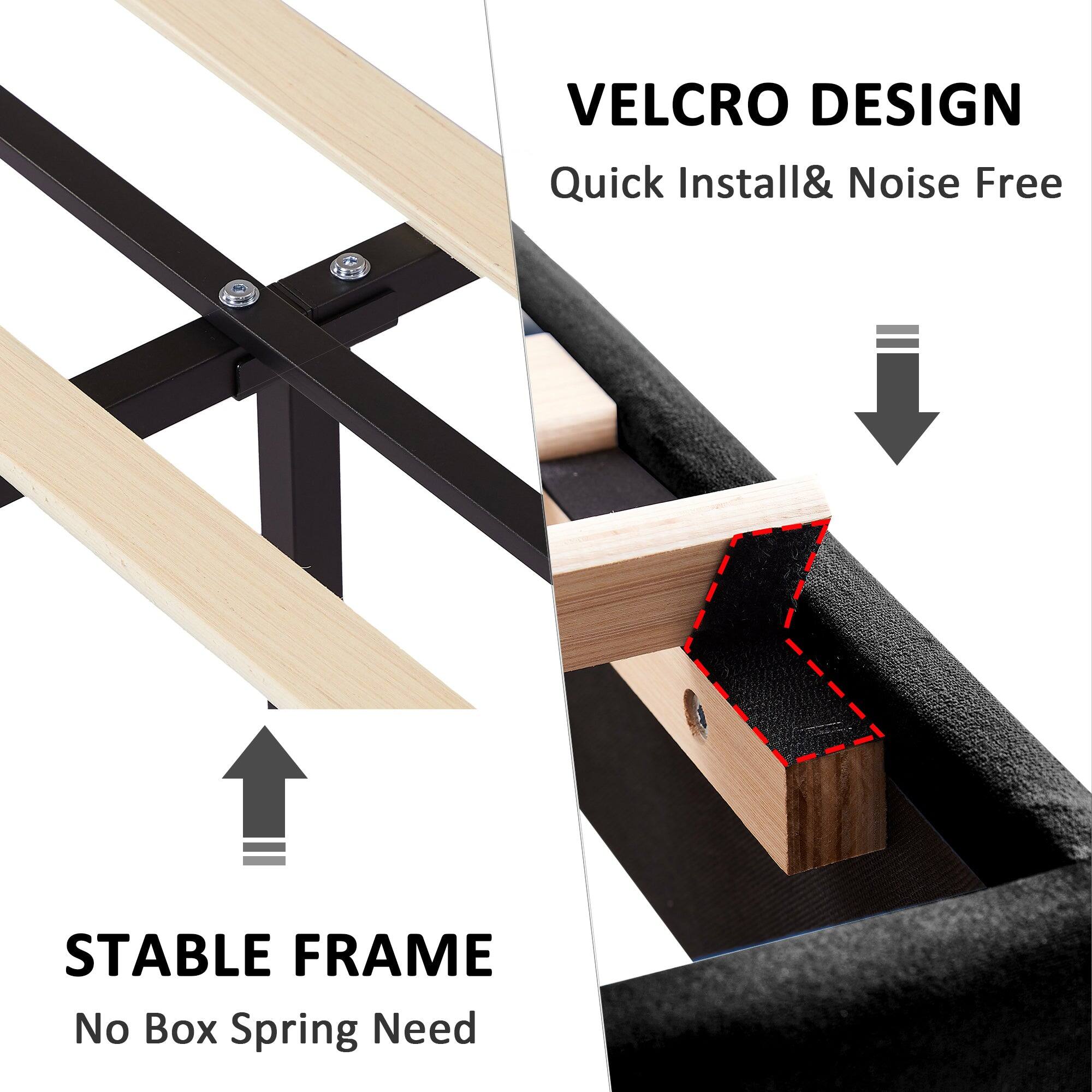 VELCRO DESIGN  
Quick Install & Noise Free  

STABLE FRAME  
No Box Spring Need