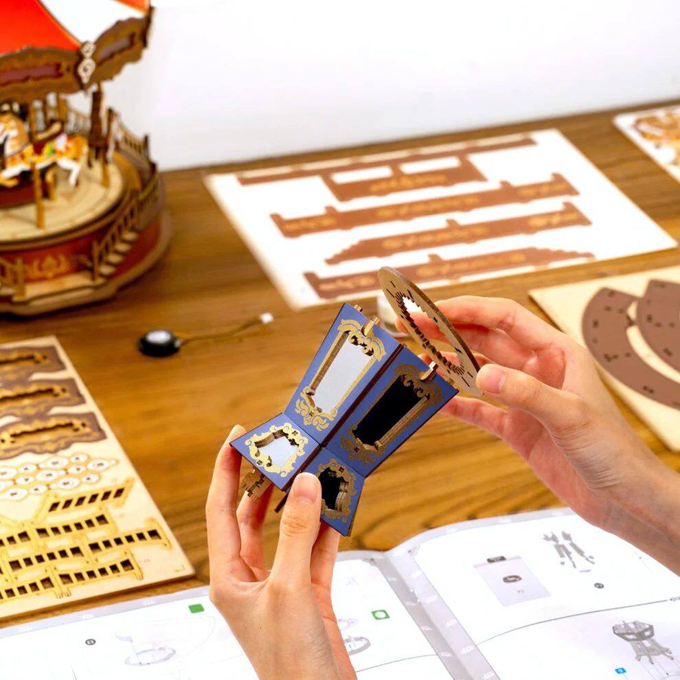 Left. 3D Puzzle - DIY 3D Music Gear Puzzle - Classic Carousel 265 pieces.