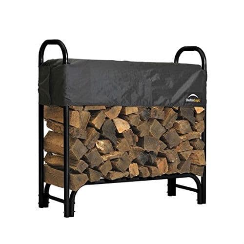 SlickBlue - 4 Ft Outdoor Steel Firewood Rack with Cover  Log Storage Solution - Black