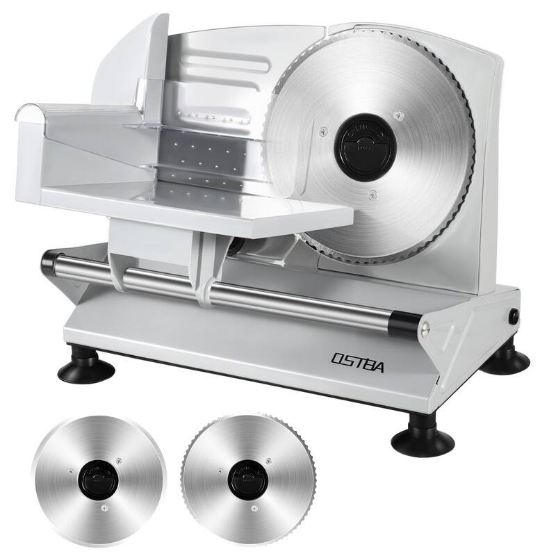 Front. OSTBA - 150W Meat Slicer with two 6.7" removable blades, adjustable 0-15mm, easy to clean, for meat, cheese, bread, home use. - Sliver.