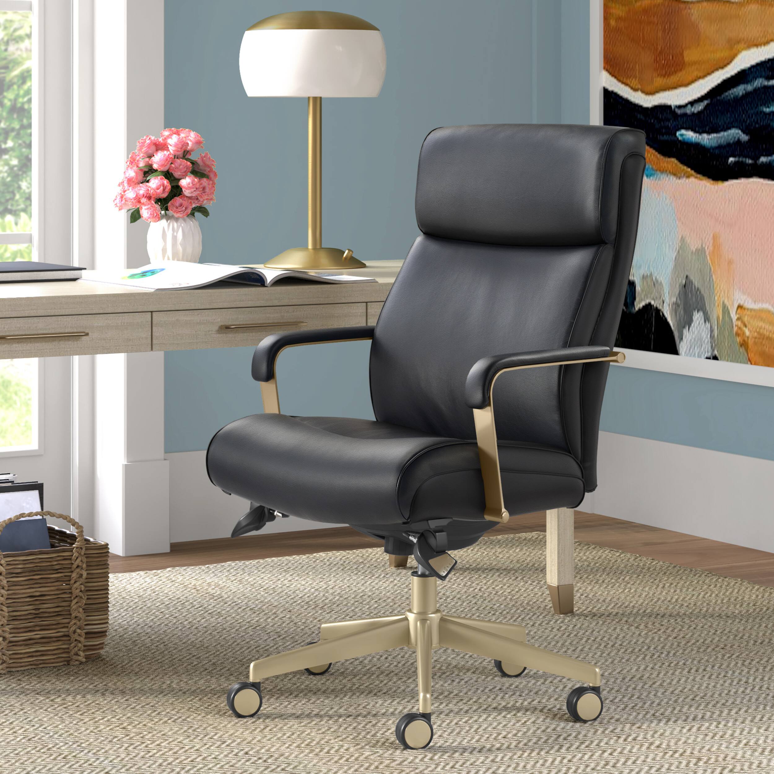 Left. La-Z-Boy - Modern Melrose Executive Office Chair with Brass Finish - Black.